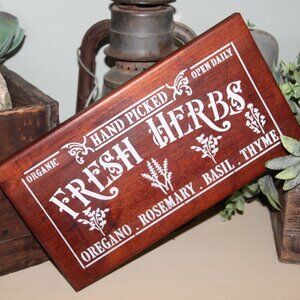 NEW French Country Farmhouse FRESH HERBS Wood Wall Decor Plaque